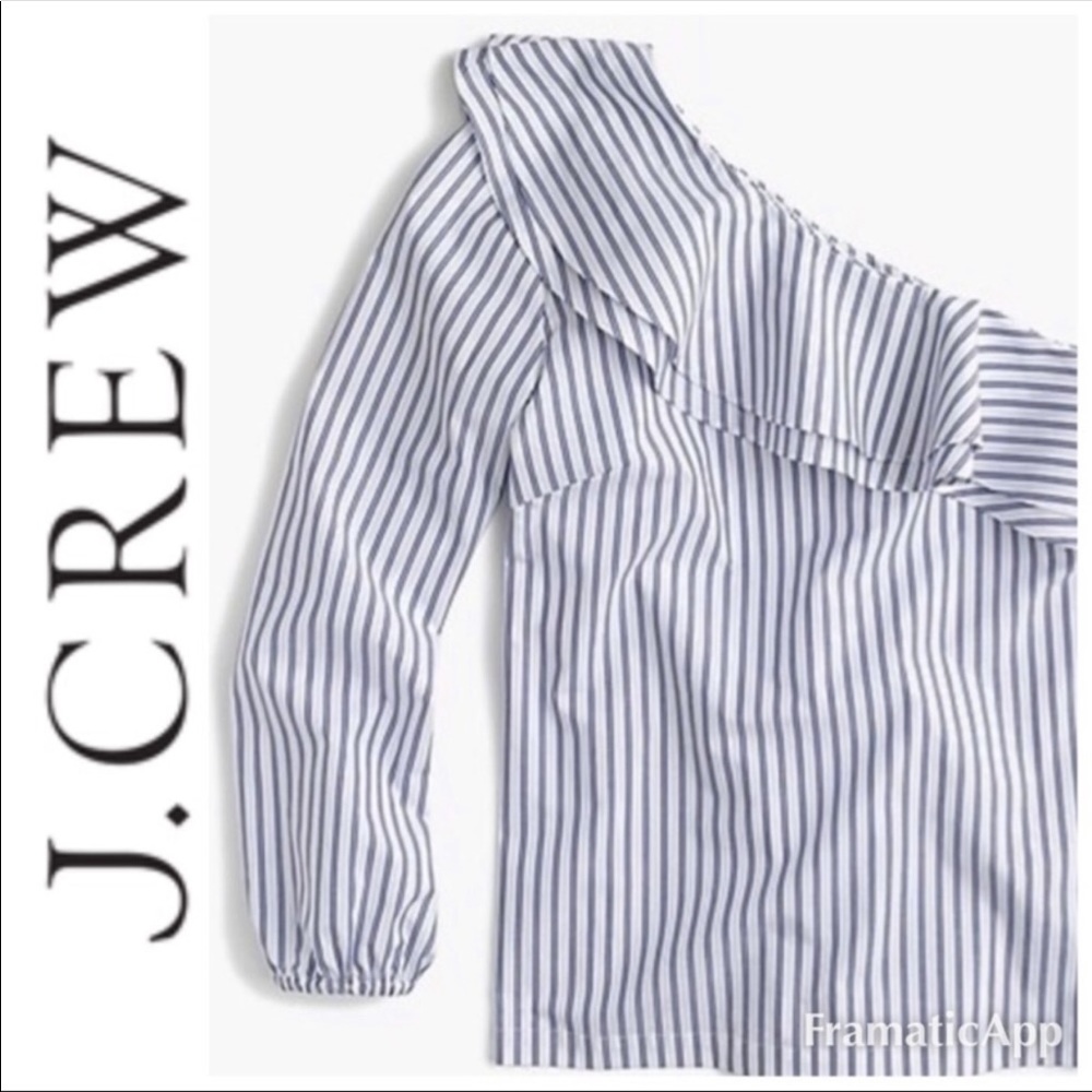 JCrew Striped one shoulder ruffle top Sz 2